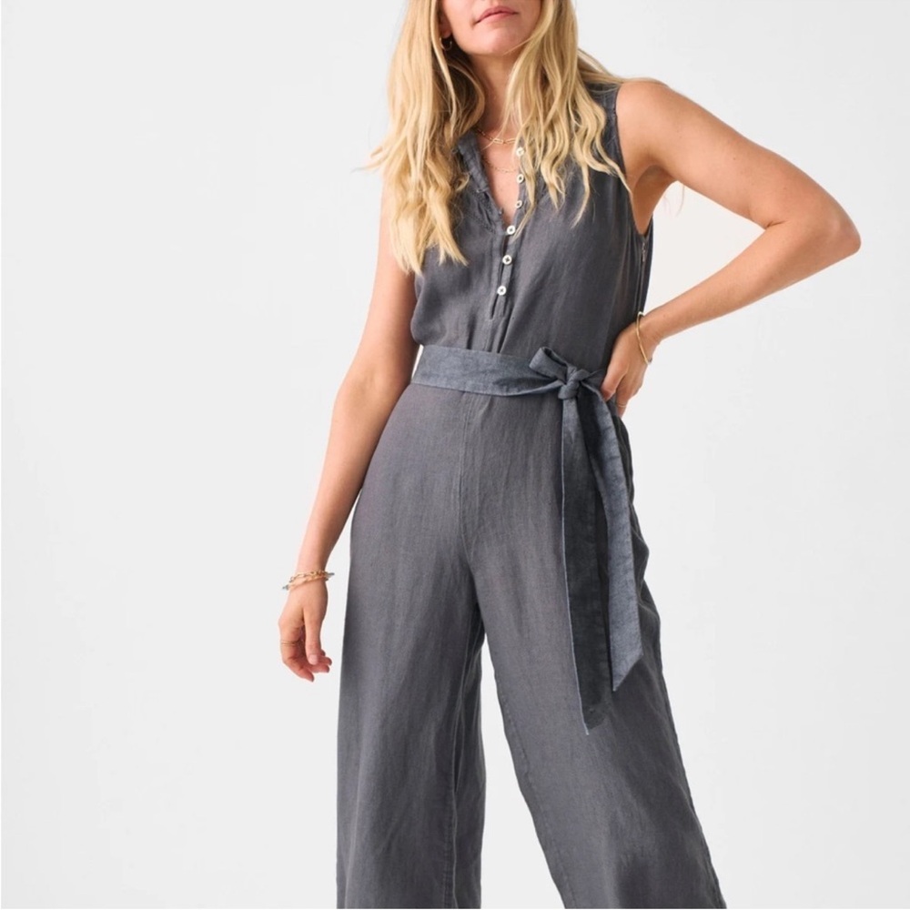 Faherty Hermosa 100% Linen Wide Leg Jumpsuit S Washed Black - Picture 3 of 7